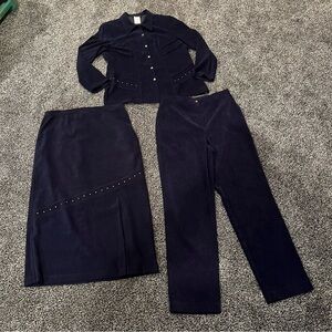 Vintage LANA LEE 3 Pce Suede-Like Dark Blue Suit Set | Size 14